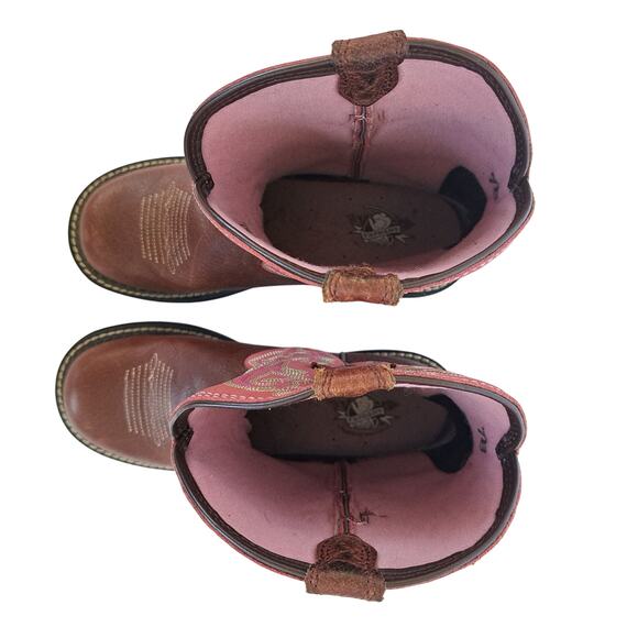 ARIAT Women’s Size 7 Fat Baby Pink Brown Cowgirl 8” Western Leather Boots - Picture 7 of 12